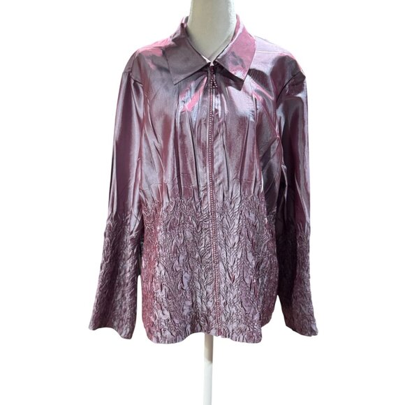 Jacket Blazer Womens Purple Satin Metallic Silky Finish Long Sleeve Purple XXL - Picture 3 of 7
